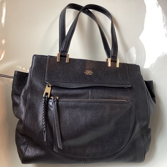 Vince Camuto Handbags - VINCE CAMUTO NewYork black leather with gold hardware shoulder bag $ dust bag